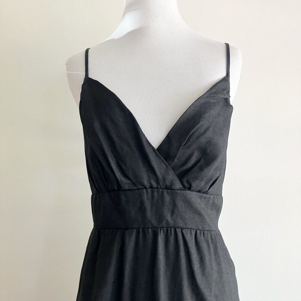 Mossimo 100% Linen Maxi Dress Sz 8 Black Empire Waist Slit Spaghetti Strap 2000s - Picture 2 of 6